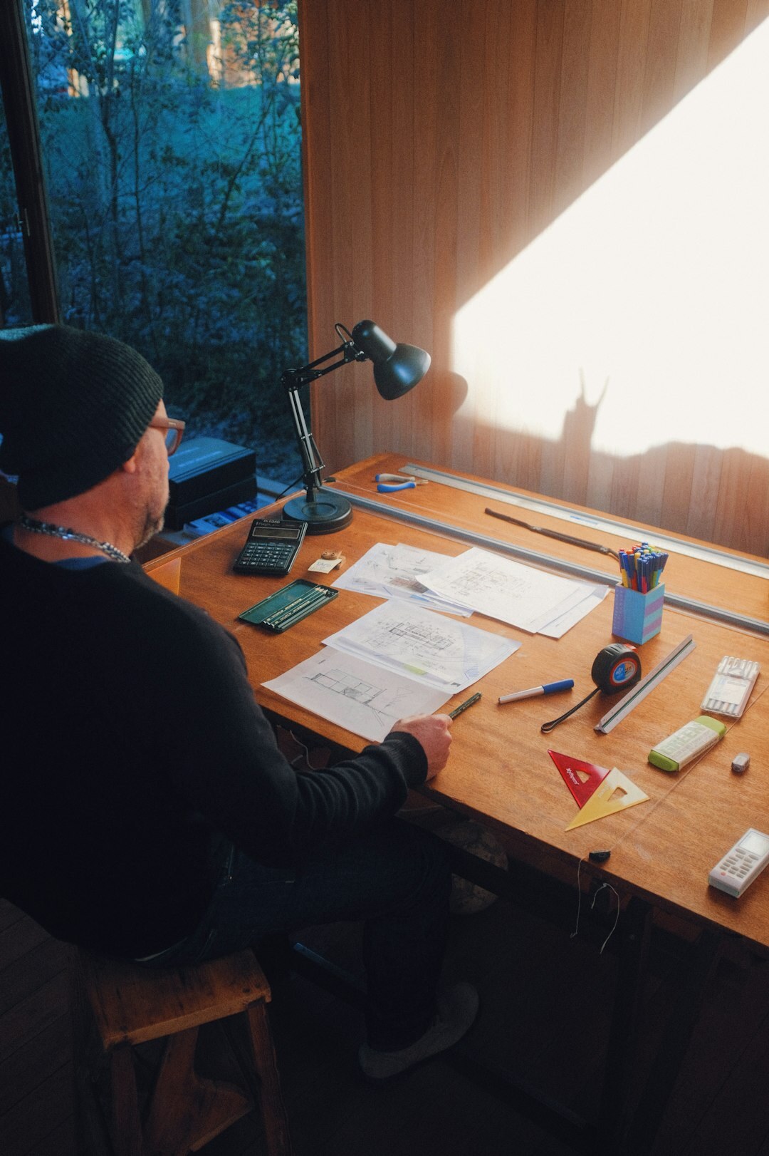 mystery writer at desk